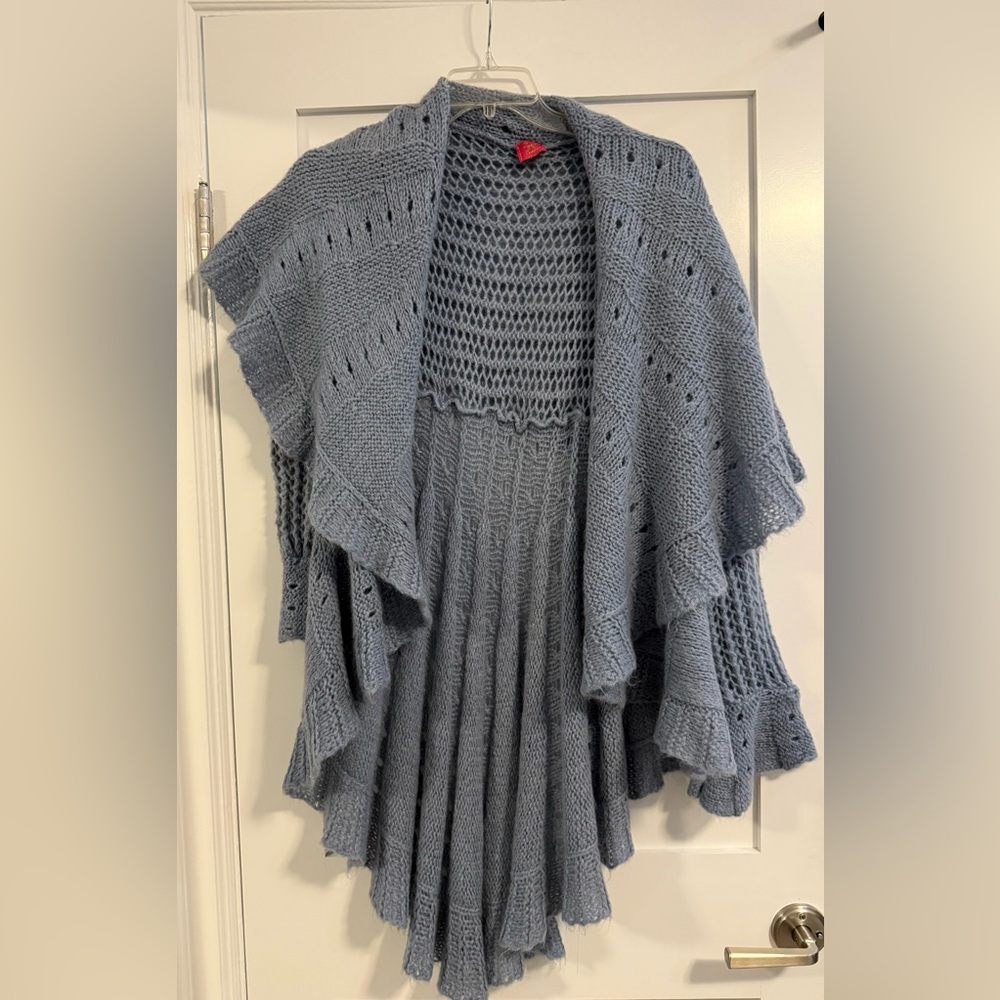 Anna Studio light blue crochet ruffle open cardigan